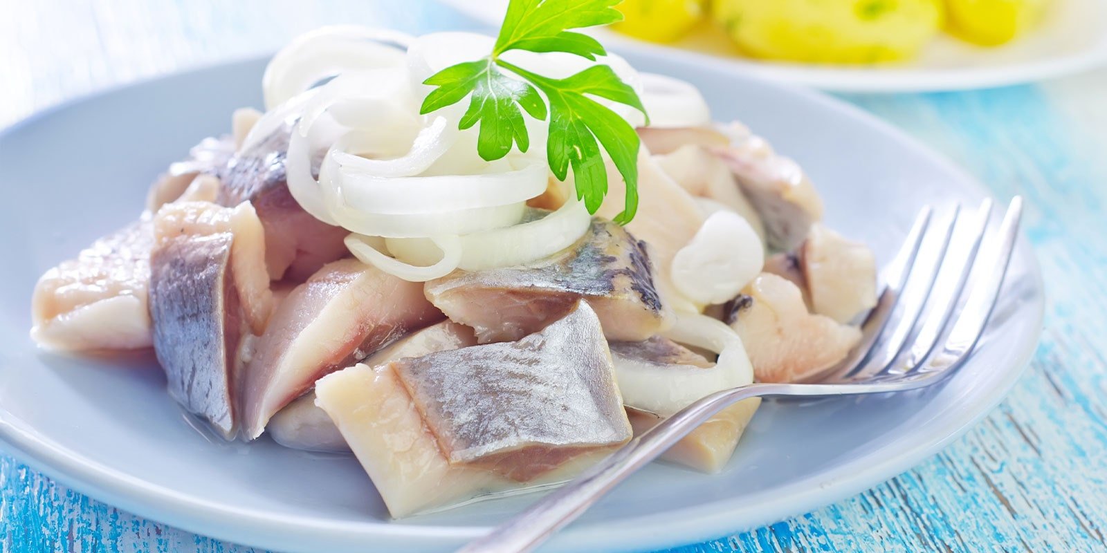 Hering mit Zwiebeln und Salat - VitalBodyPLUS.de