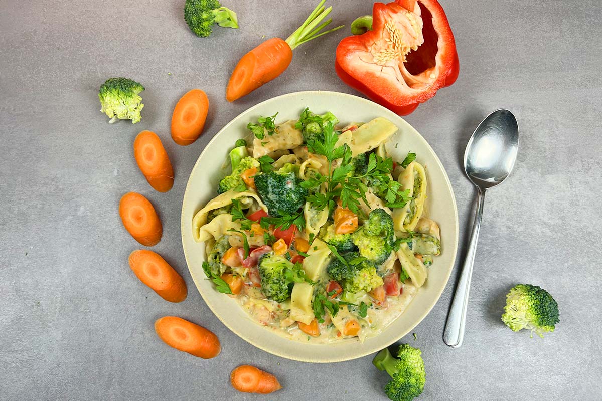 Bunte Maultaschen Pfanne