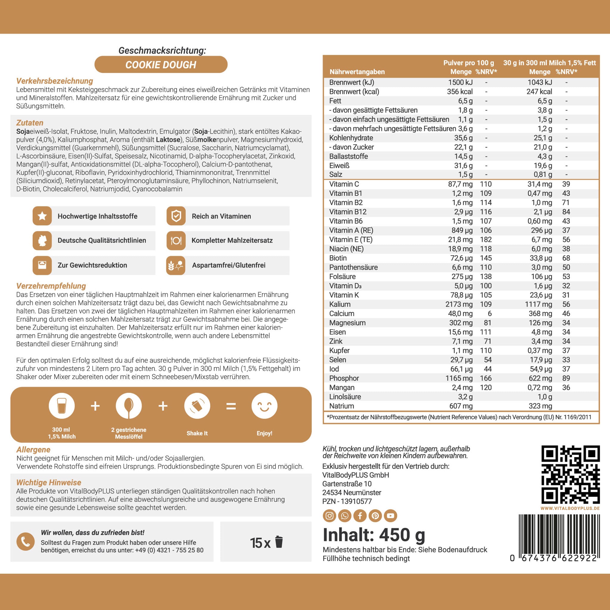 Produktetikette des DailyShake Cookie Dough