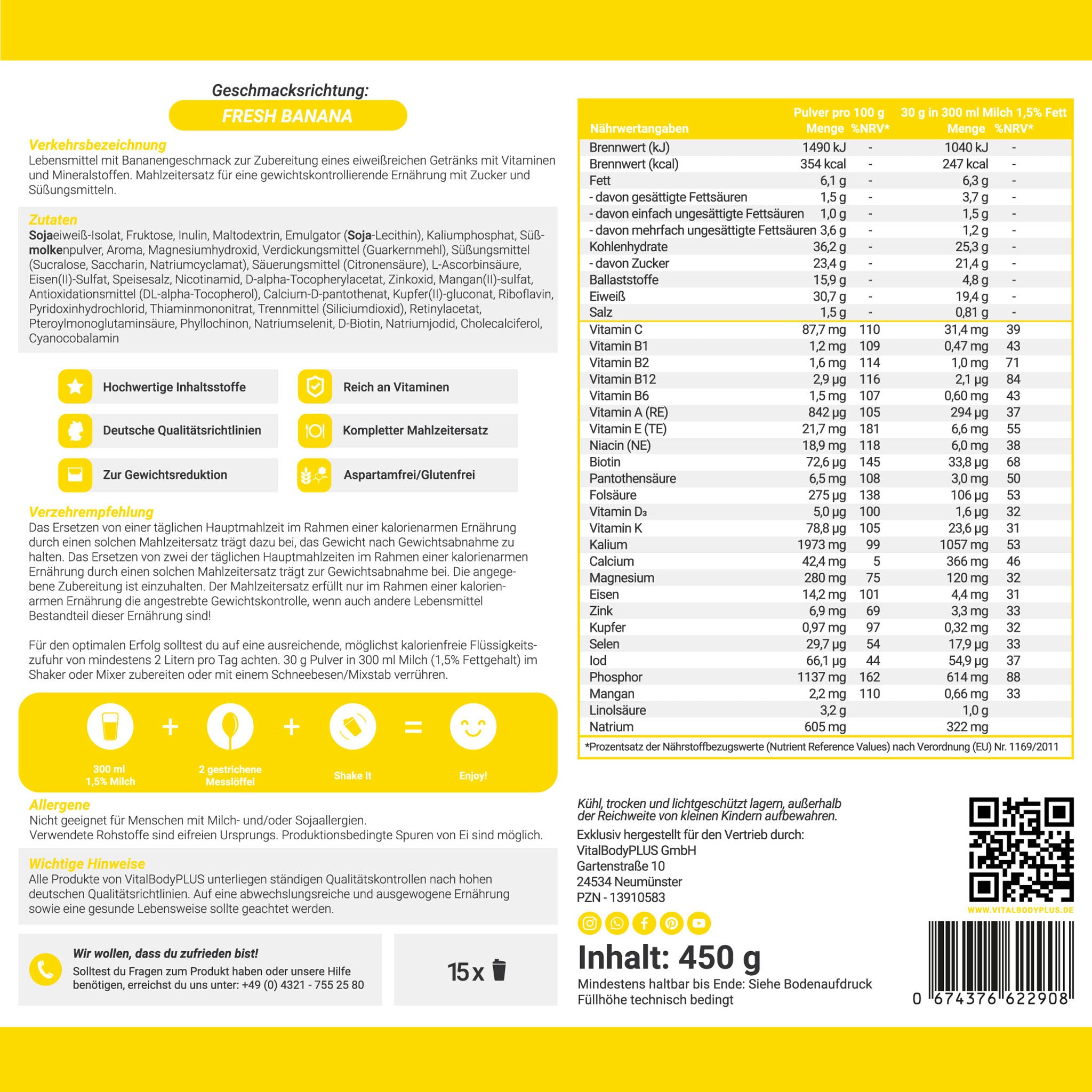 Produktetikette vom DailyShake Fresh Banana