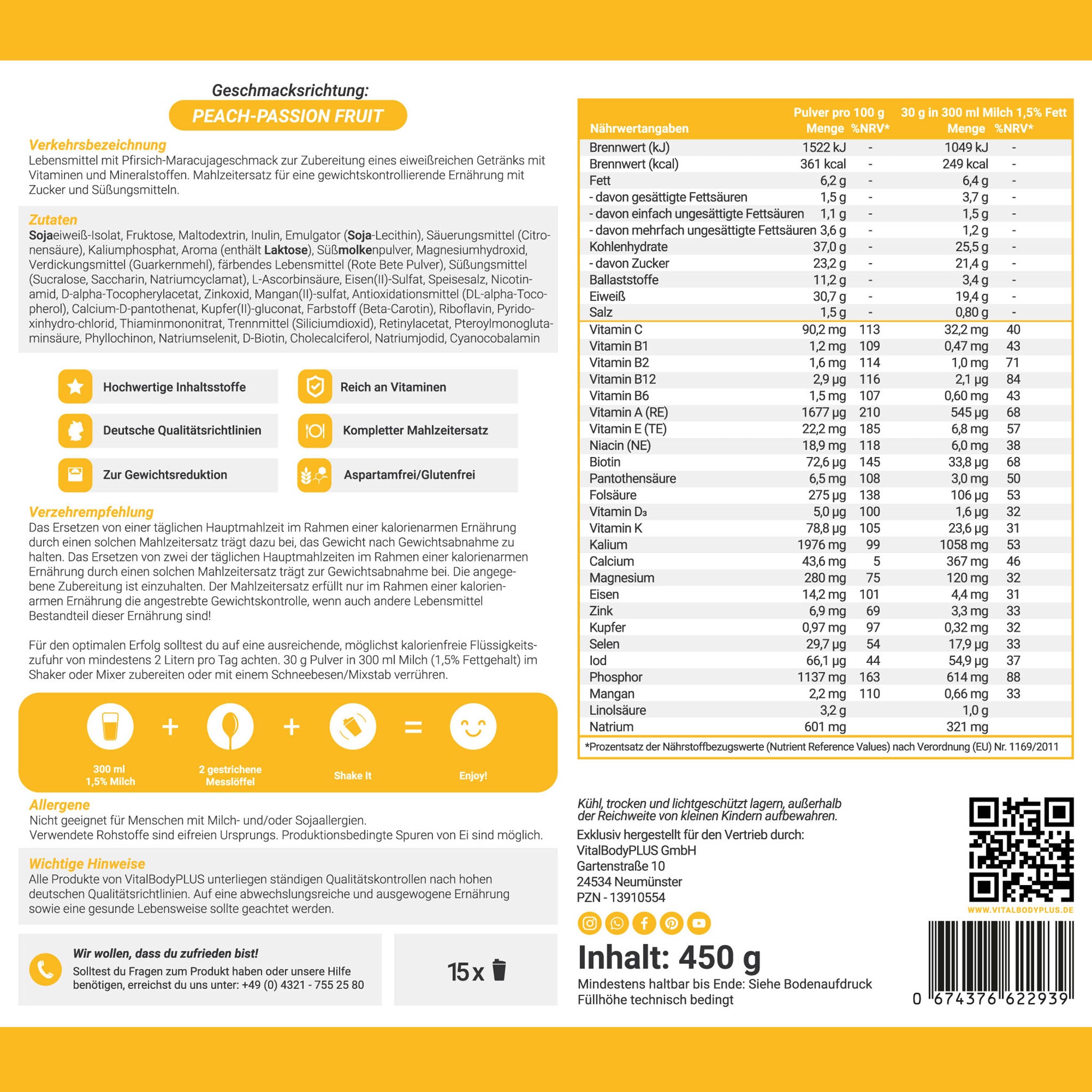 Produktetikette vom DailyShake Peach-Passion Fruit