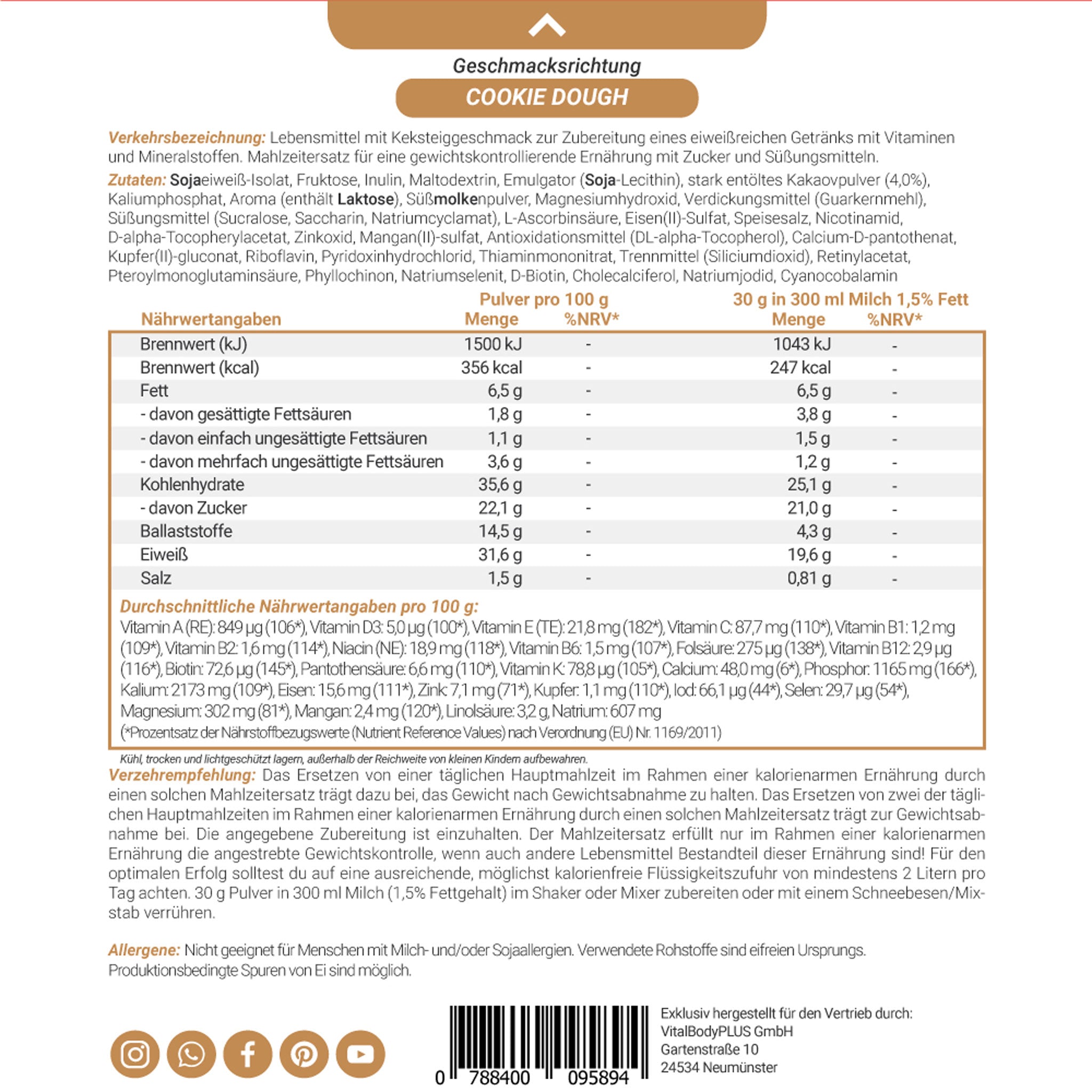 Produktetikette DailyShake To Go Pack Cookie Dough