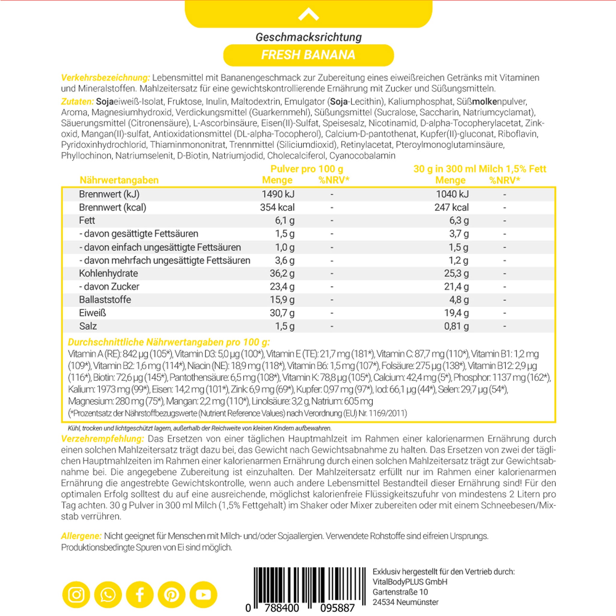 Produktetikette vom DailyShake To Go Pack Fresh Banana