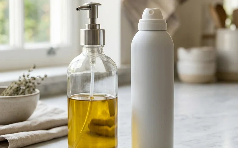 Öl-Pumpsprüher und Sprühdose im Vergleich