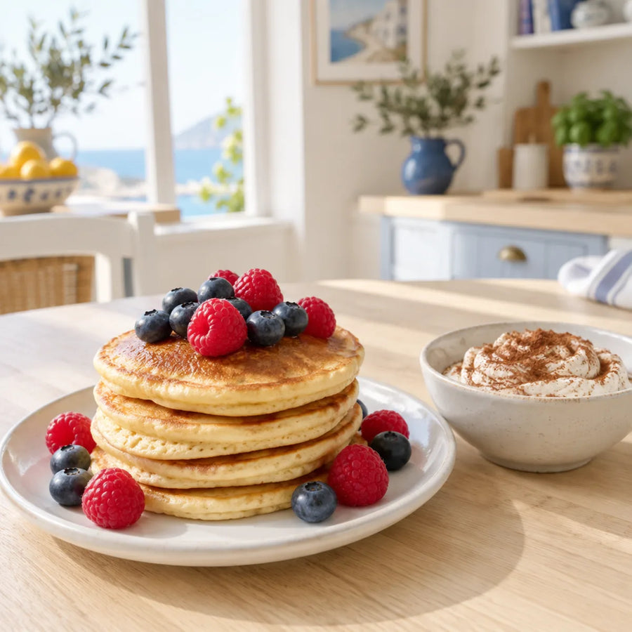 Protein Pancakes mit Beeren und Kakaoquark