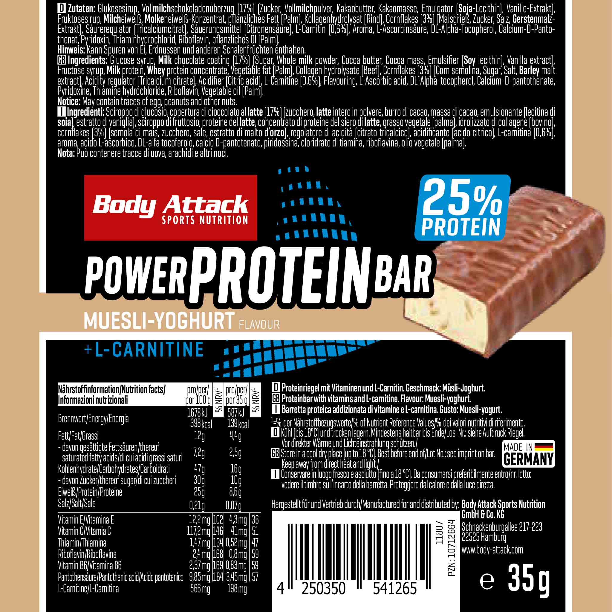 Power Protein Bar Riegel (24x35g) - VitalBodyPLUS.de