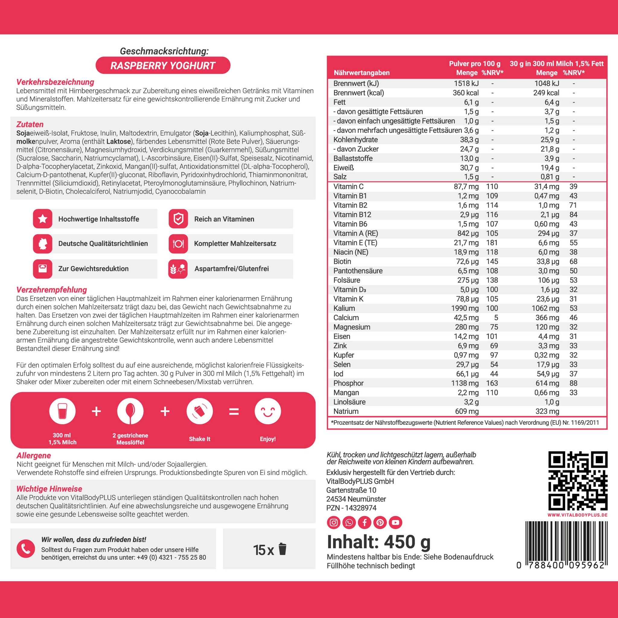 Produktetikette vom DailyShake Raspberry Yoghurt