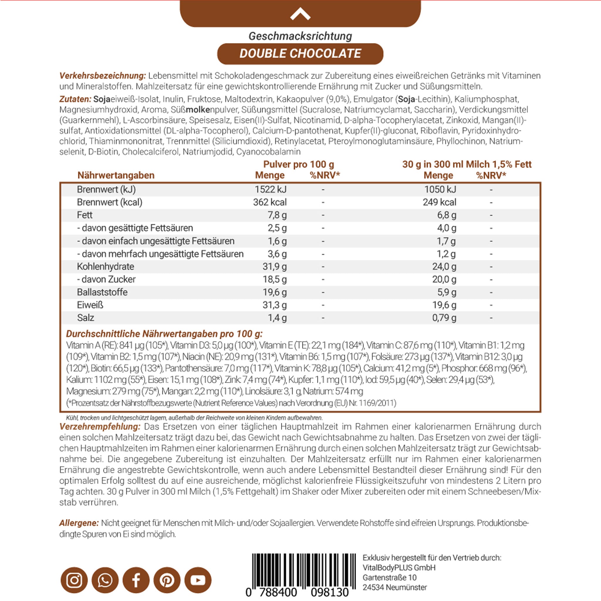 Produktetikette vom DailyShake To Go Pack Double Chocolate
