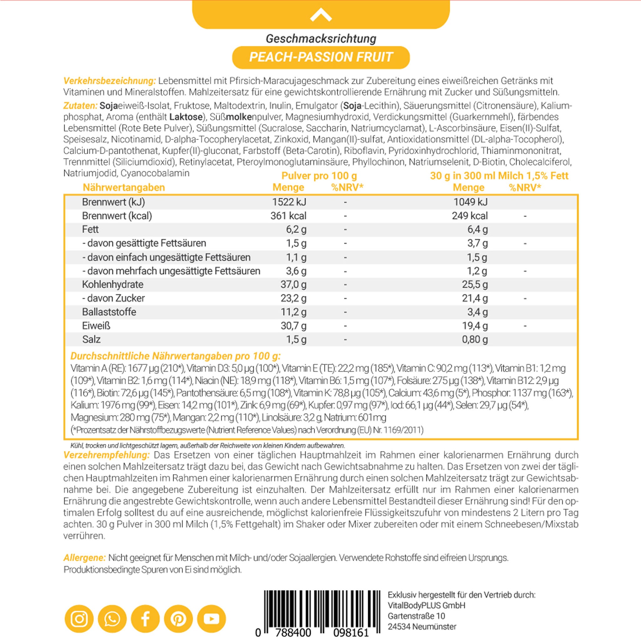 Produktetikette vom DailyShake To Go Pack Peach-Passion Fruit