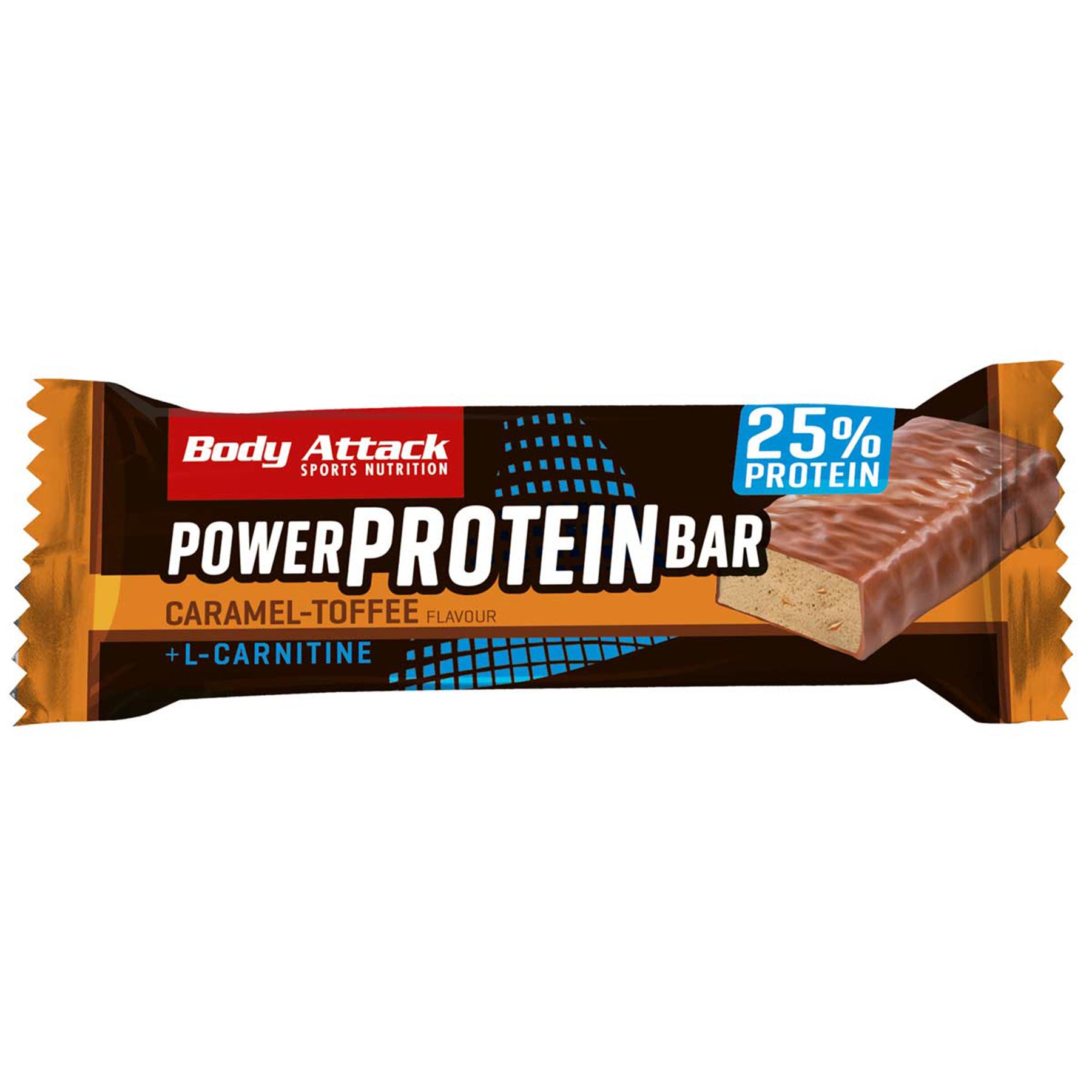 Power Protein Bar Caramel-Toffee mit weißem Hintergrund