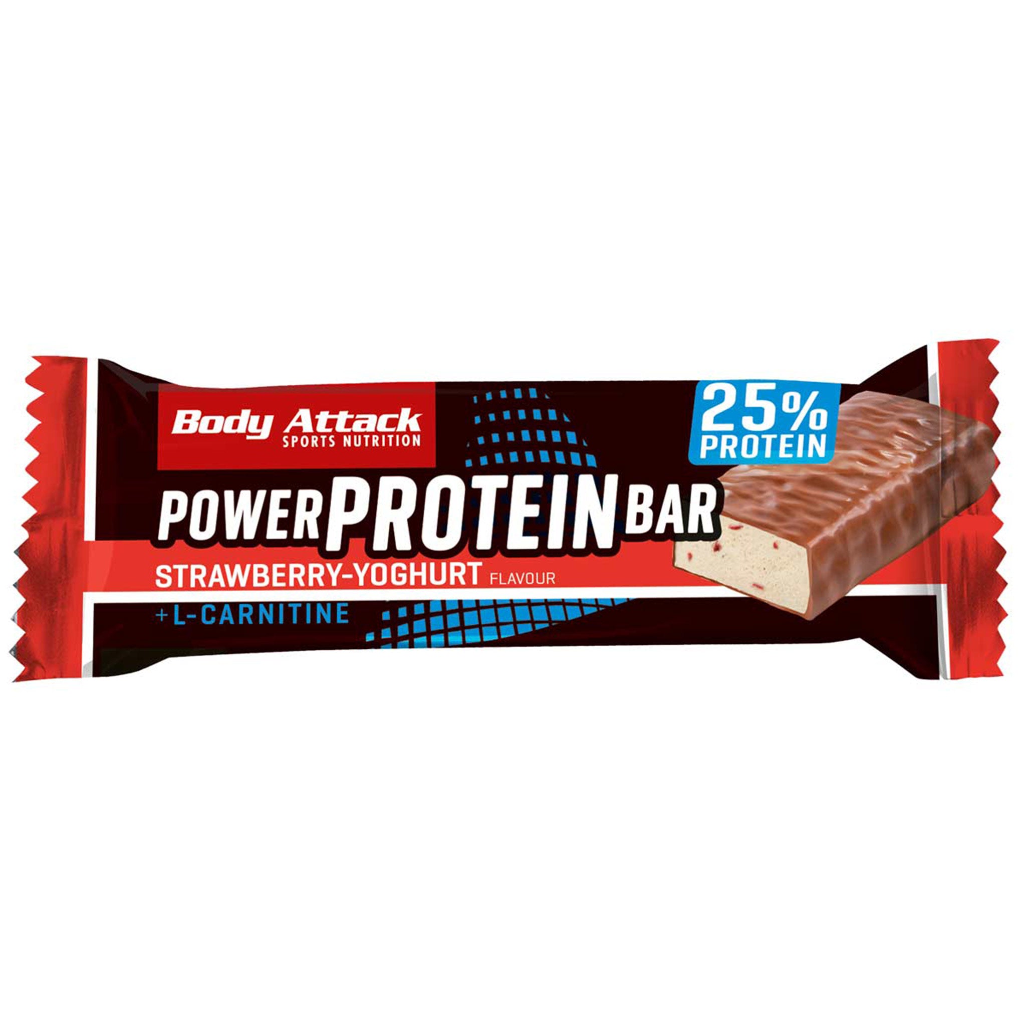 Power Protein Bar Strawberry-Yoghurt mit weißen Hintergrund