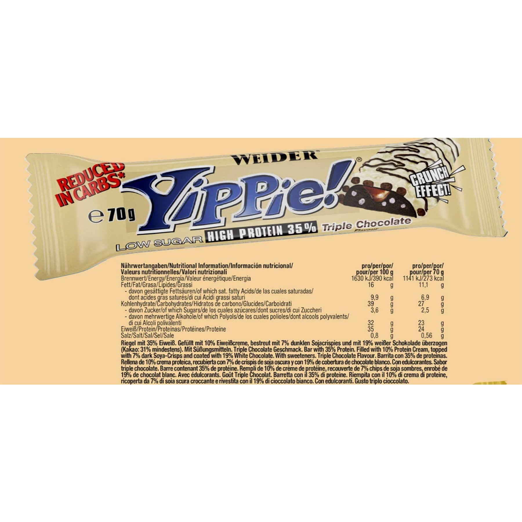Weider Yippie Riegel Triple Chocolate Produktetikette